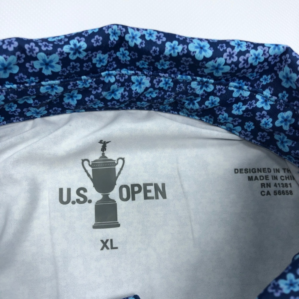 US Open LACC 123rd Golf Polo Shirt Mens XL Blue Floral Performance Short Sleeve - Picture 4 of 9
